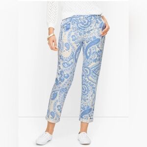 Talbots Blue and Cream Paisley Cropped Pants
